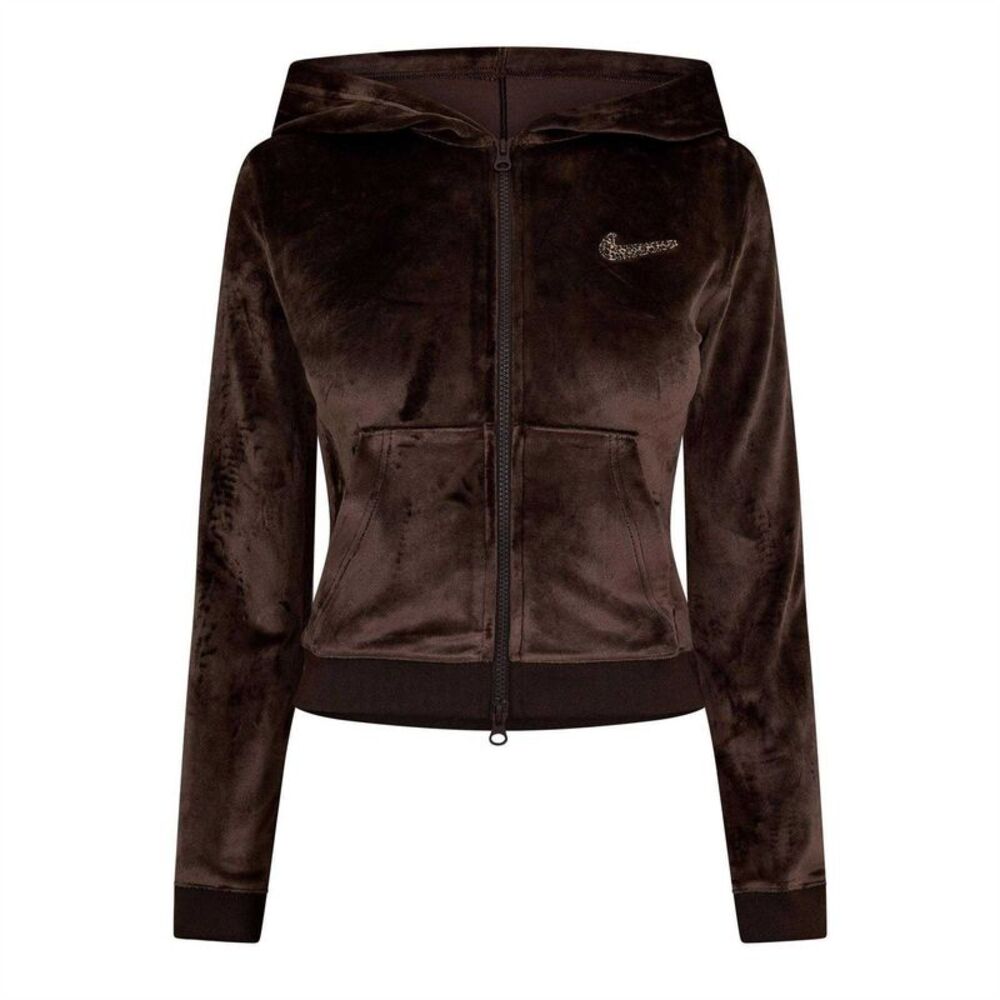 Nike Womens/Ladies Swoosh Velour Full Zip Hoodie / Brown